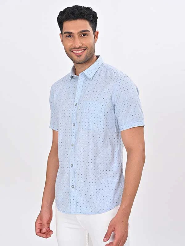 Indian Terrain Men's Regular Fit Half Sleeve Printed Blue Shirt